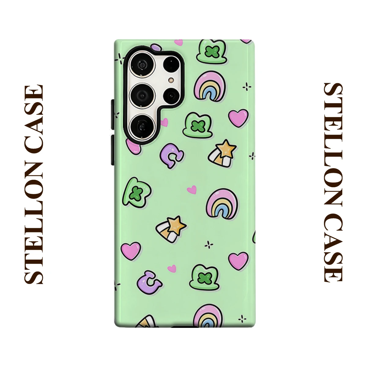 Lucky Clover Sticker Glossy Double Layer Shockproof Phone Case For Samsung Galaxy S25 Ultra S24 Plus S23  Ultra Hard Back Cover