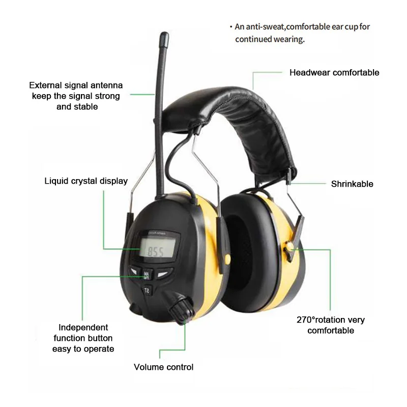 HQ181B6-C2 Anti-Lawaai Oorkappen Smart Shooting Industriële Tactische Hoofdtelefoon Intrekbare Headset Bluetooth Fm/Am Radio