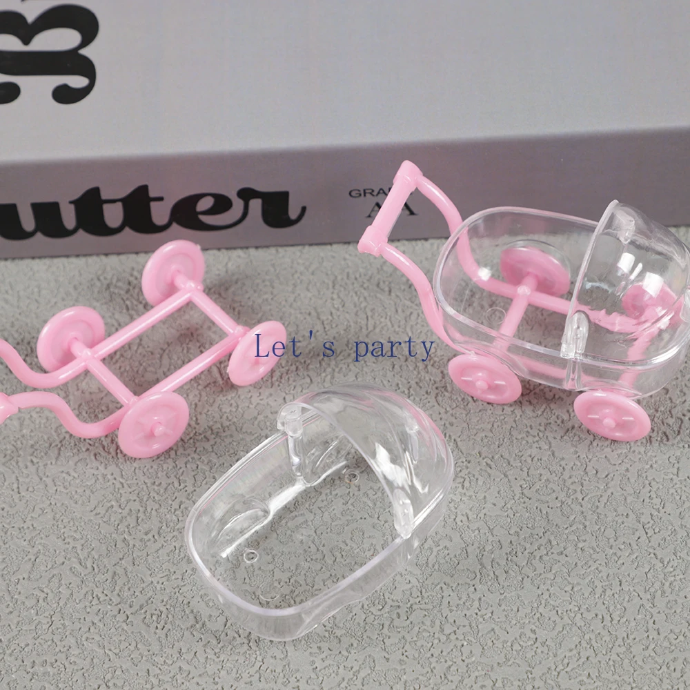 6Pcs Transparent Plastic Baby Stroller Shape Candy Boxes