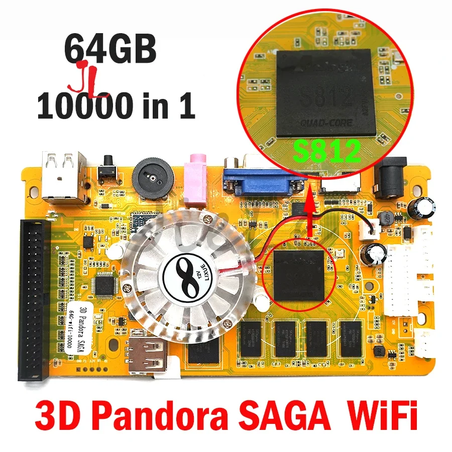 New 3D Pandora Saga Wifi 64G 10000 IN 1, Family Version, Arcade Game Box Board with S812 CPU for Joytick Button DIY Kit