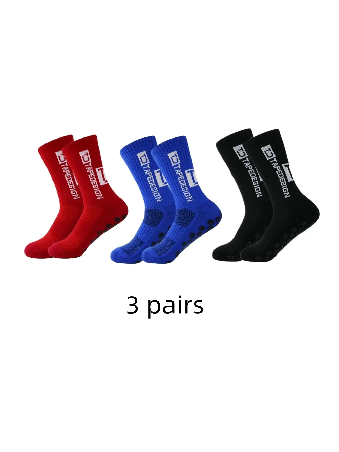 Calcetines antideslizantes clásicos de longitud media para fútbol, baloncesto, tenis, ciclismo, correr, parte inferior de toalla absorbente, 3 pares