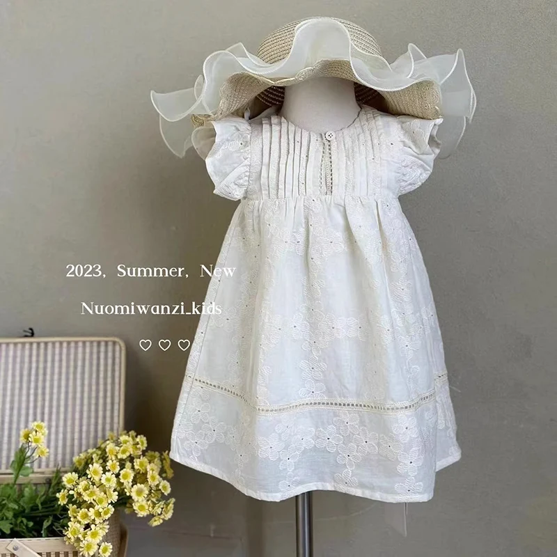 Elegant Princess Girls Dress Summer Floral Embroidery Ruffles Lace Sleeveless Boho Dress for Toddler Girls Clothing Costumes 2-7