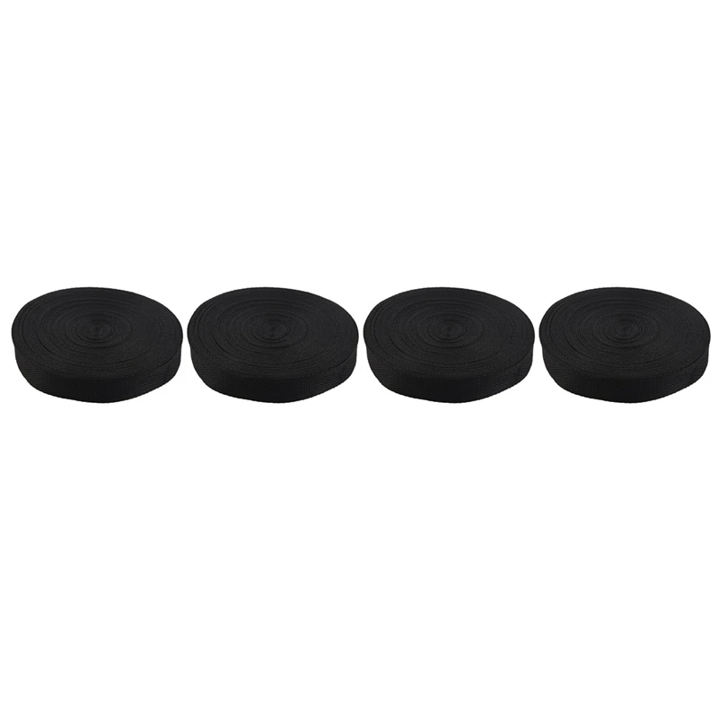 4Pcs 25Mmx20m Roll Nylon Tape Strap For Webbing Bag Strapping Belt Making DIY Craft - Black