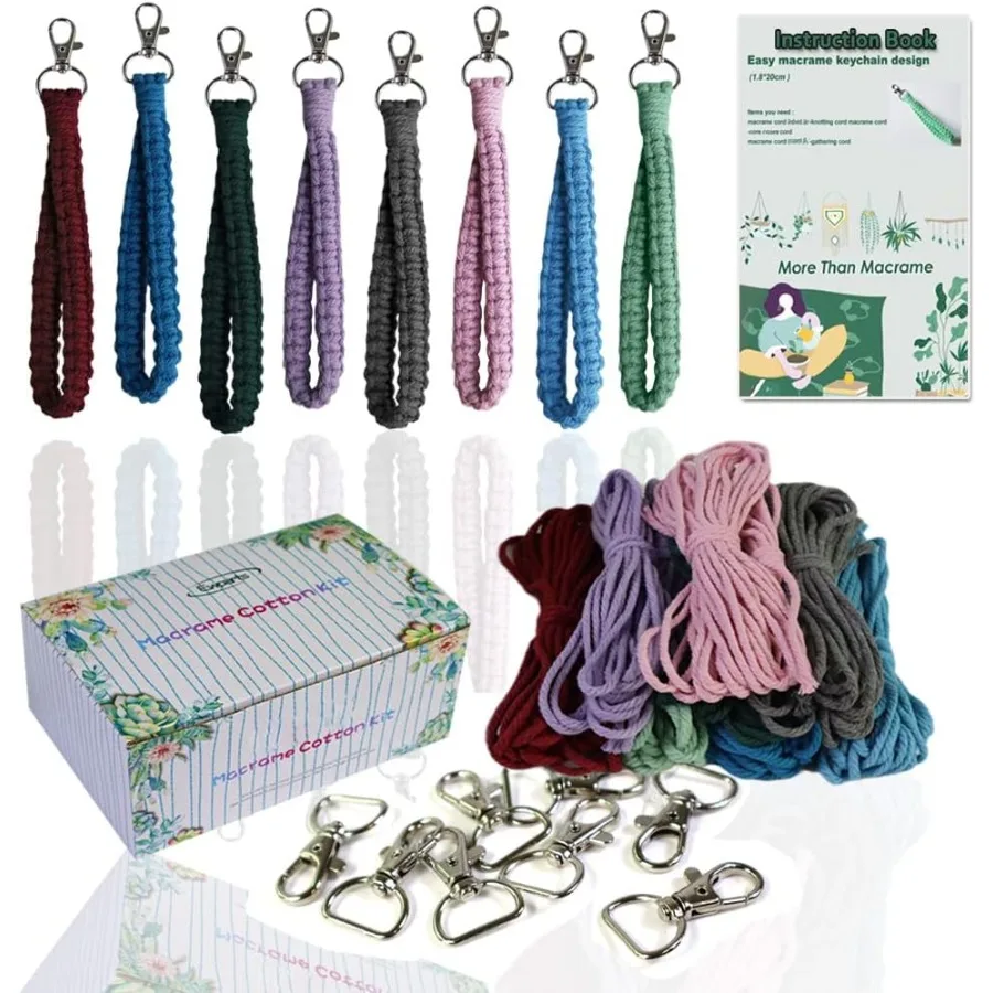 

Adult DIY Craft Keychain Making Kit Boho Macrame Keychain Kit Includes Key Rings Precut Macrame Cord Instructions to Make Cute