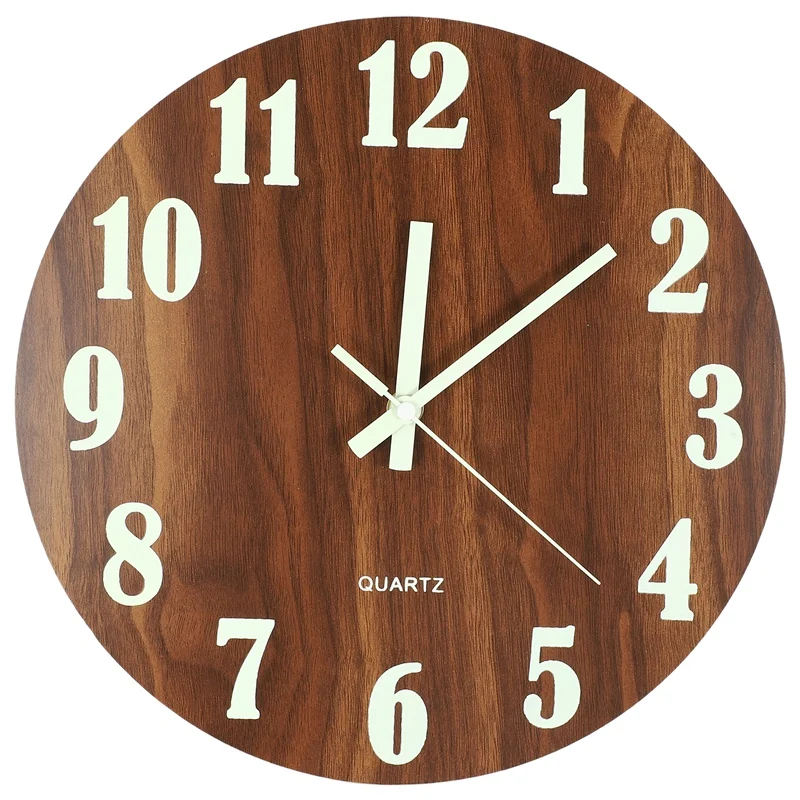 ABYN-12 Inch Night Light Function Wooden Wall Clock Vintage Rustic Country Tuscan Style For Kitchen Office Home Silent & Non-Tic