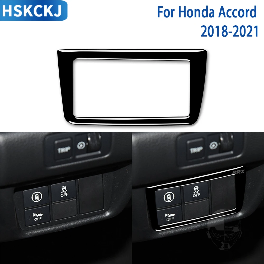 For Honda Accord 2018-2021 Accessories Car Interior Auto OFF Key Frame Trim Sticker Decoration Glossy Black Plastic