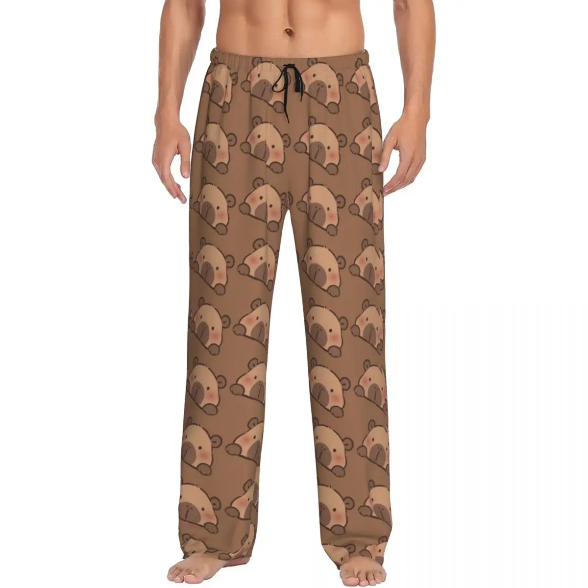 Custom Funny Capybara Pajama Pants for Men Lounge Sleep Drawstring Sleepwear Bottoms with Pockets