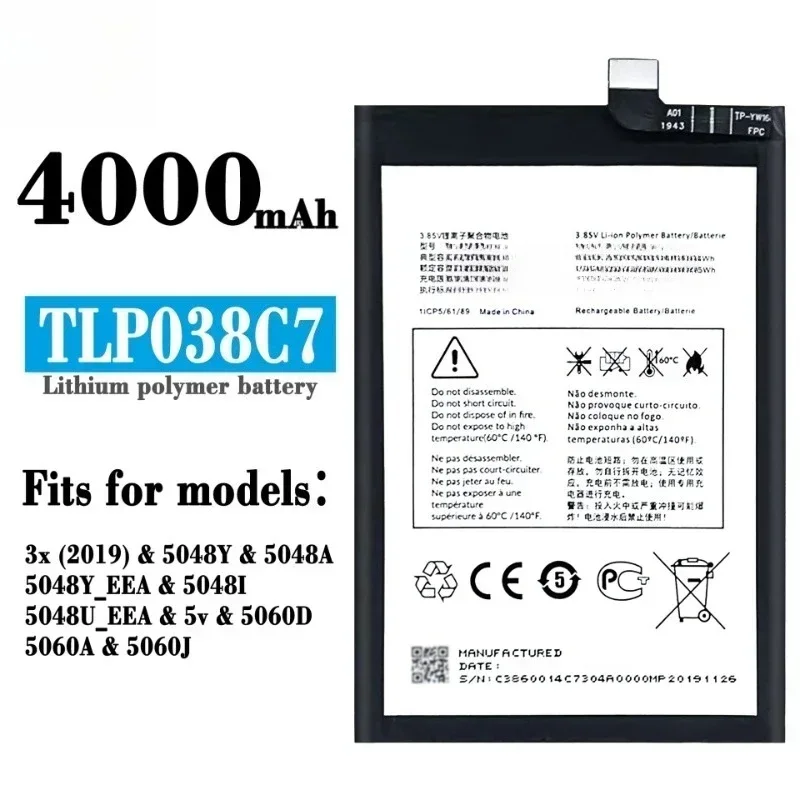 New TLP038C7 TLP038C1 4.4V 4000mAh High Quality Mobile Phone Battery for Alcatel 3x (2019) 2019 5048 5048A 5048Y 5048I 5048U