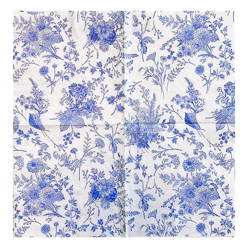 20Pcs/Bag Blue Daisy Flower Decoupage Paper Napkins Floral Paper Tissues for Baby Shower Party Wedding Xmas Supplies 25x25cm Hot