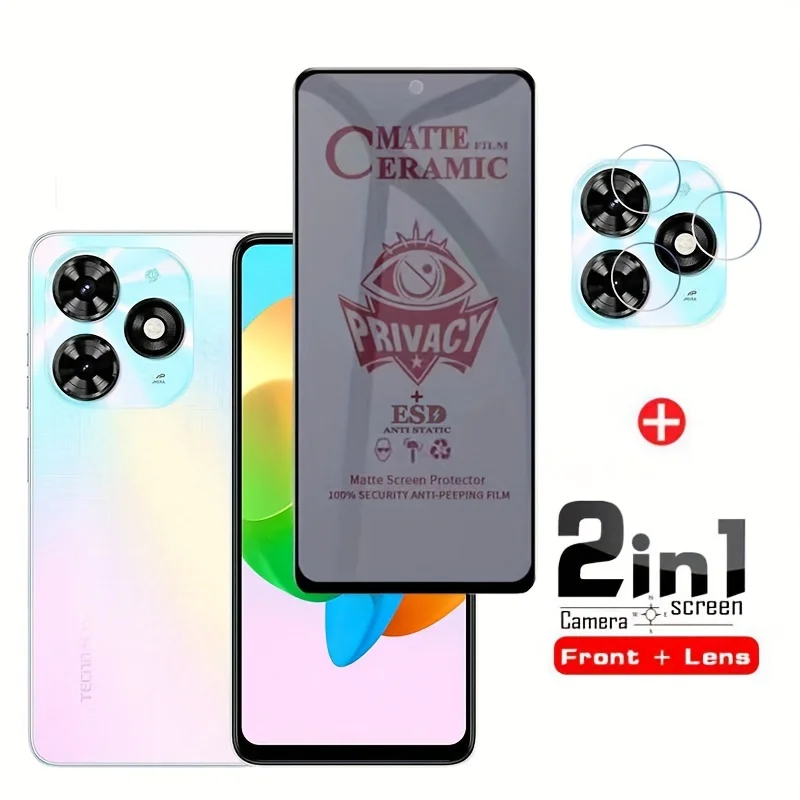 

2-in-1 for Tecno Spark 20 Series Anti-Spy Privacy Screen Protector and Camera Lens Film Front Screen and Lens Protection