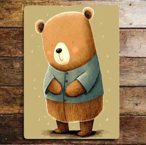 Cute Bear       Blue Cardigan Rosy Cheeks Metal Sign Plaque