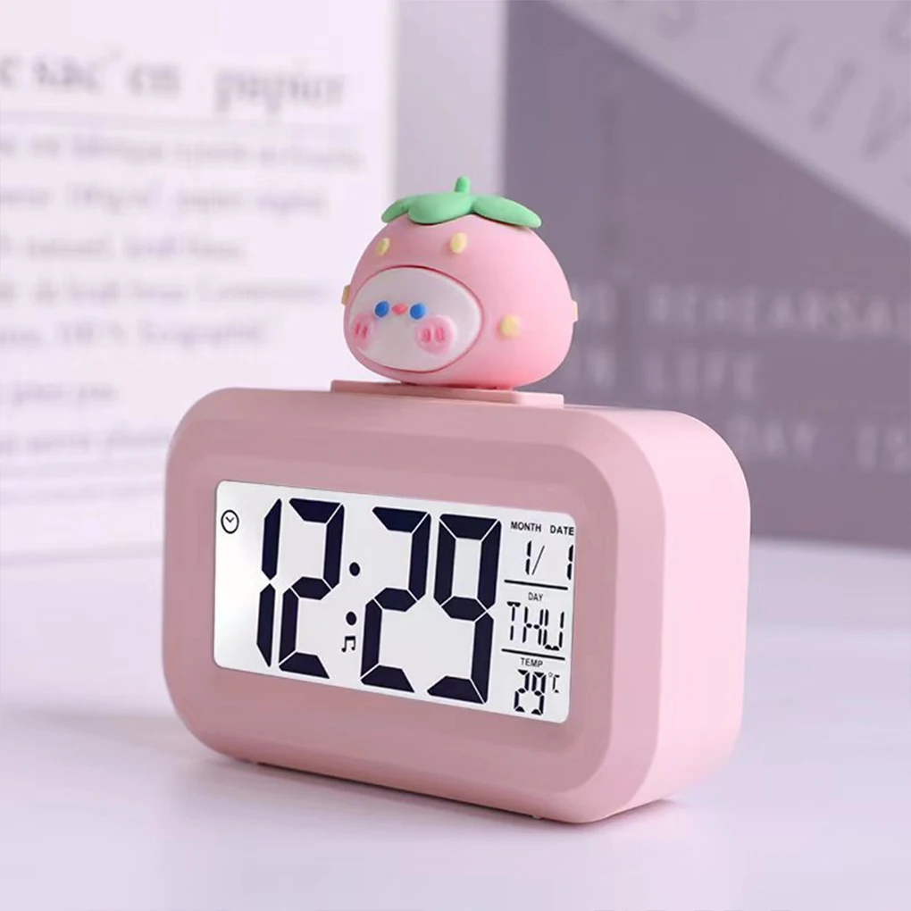 Cute Strawberry Digital Alarm Clock Mute Calendar Desktop Alaways On Table Clocks Temperature Electronic LED Clocks Table Clock