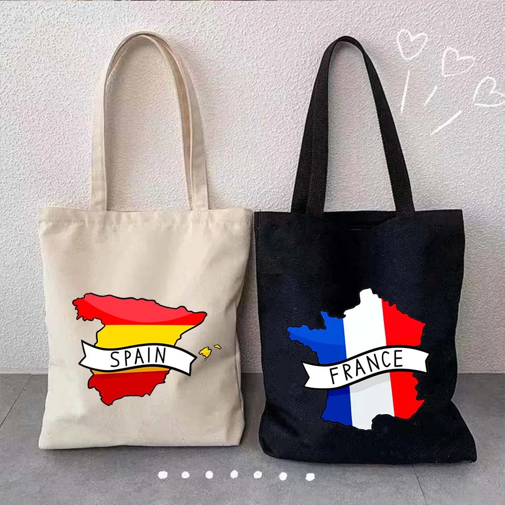 Ukraine Spain Portugal Switzerland Canada Turkey Haiti Kenya Poland France UK Peru Serbia Canvas Shopper Tote Bag Cotton Handbag