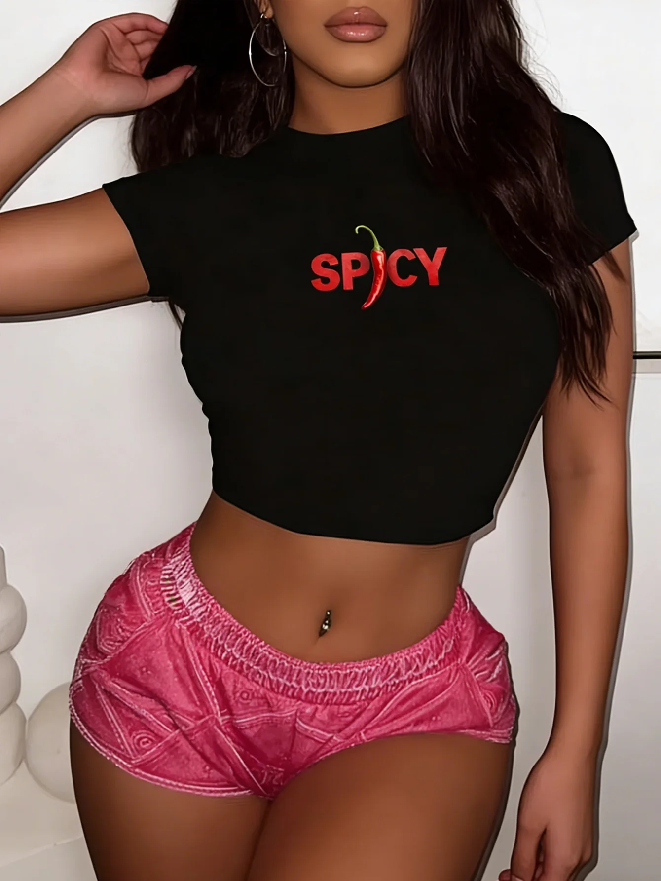 Camiseta de manga corta Y2K para mujer - Diseño con estampado de letras picantes y único, estilo moderno y dulce para chicas.