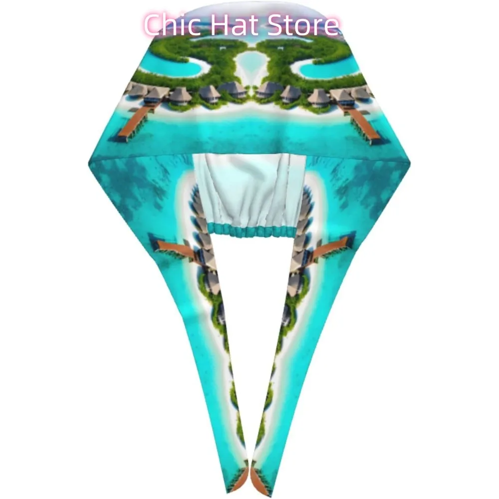 قبعة عمل للتنظيف بطبعات مشهد جزر المالديف للنساء والرجال، قابلة للتعديل، قابلة للتنفس باللون الأسود #3