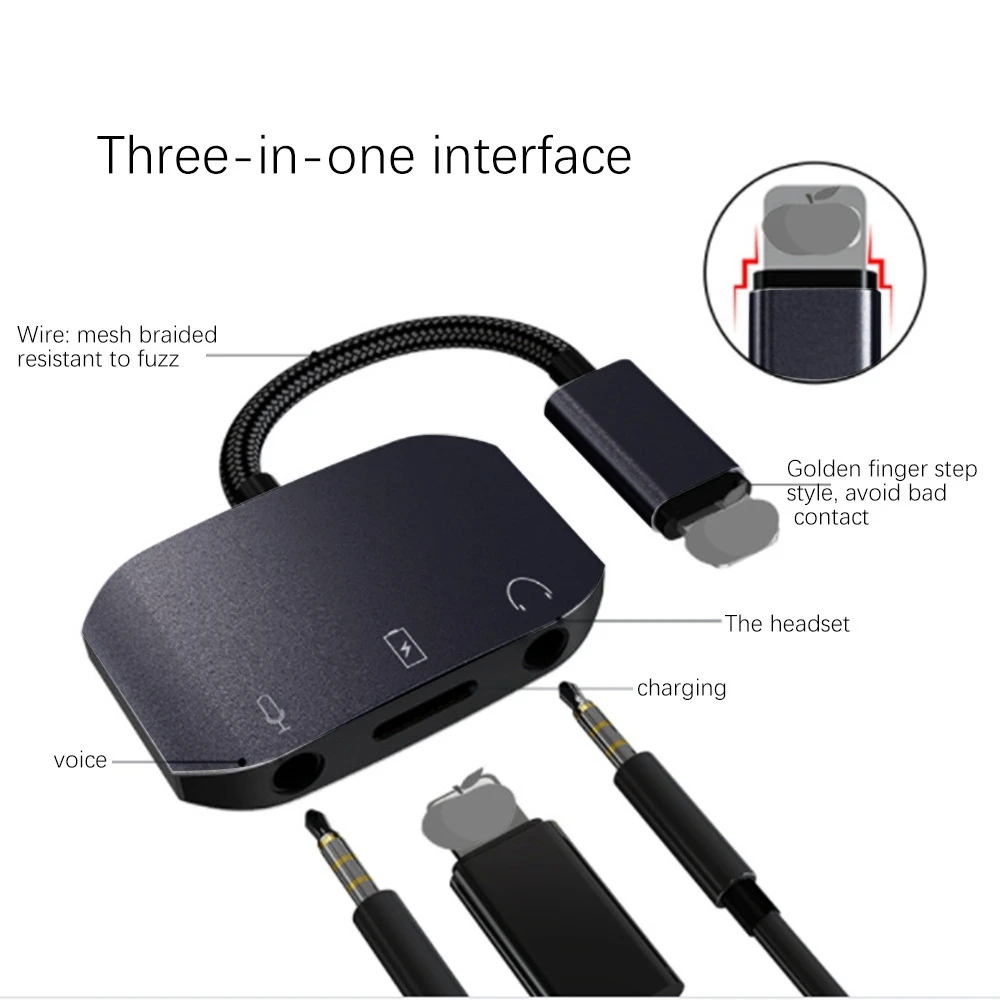 3-In-1 for iPhone Converter 3.5mm Microphone Headphone Adapter for Live Call PD Fast Charge Live Monitoring U Shield