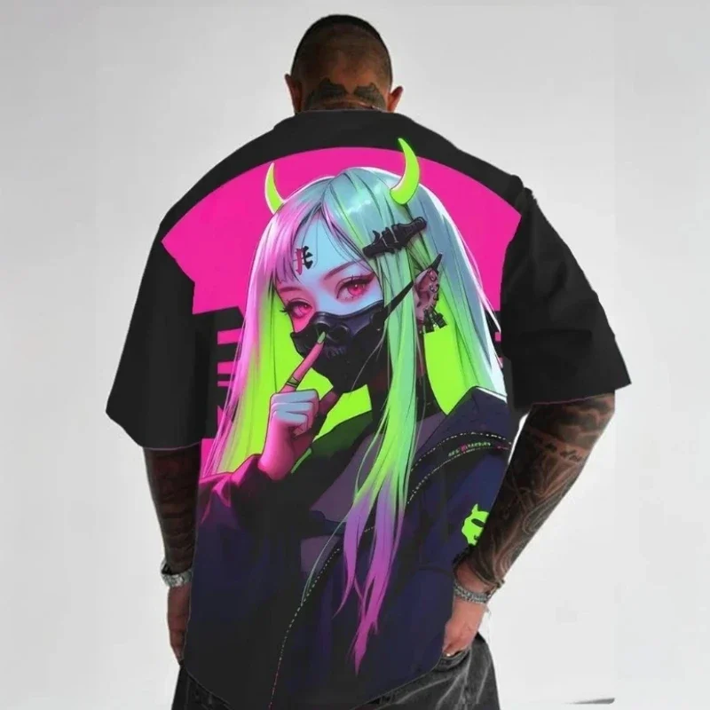 New Men's T-shirt Anime Girl 3D Printed Fashionable Short SleevedStreet Trend Oversized Hip-hop Men's Clothing Round Neck Top