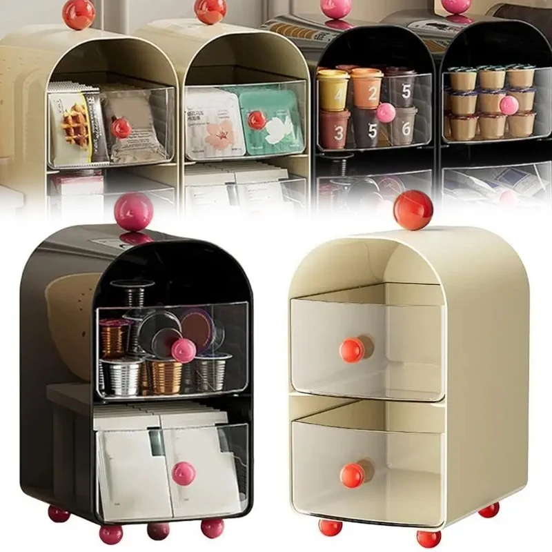 

Transparent Drawer Coffee Tea Organizer Desktop Storage Box Multilayer for Capsule Coffee Tea Bags Creamer Office Table Rack