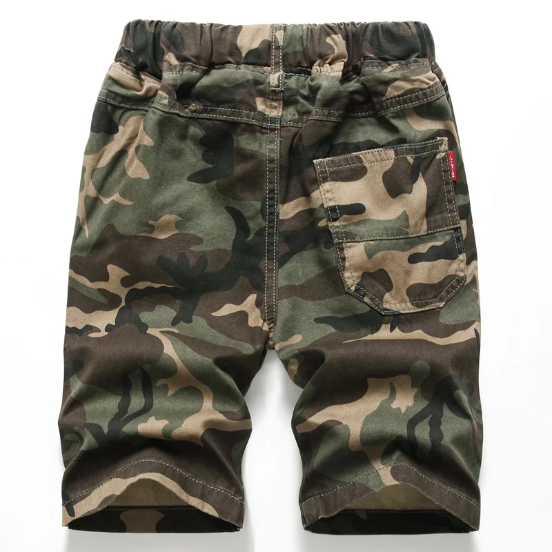 Casual Boys' Drawstring Elastic Summer Waist Shorts Cotton Camouflage Loose Kids' Beach Short Pants For 7-16 Years Old