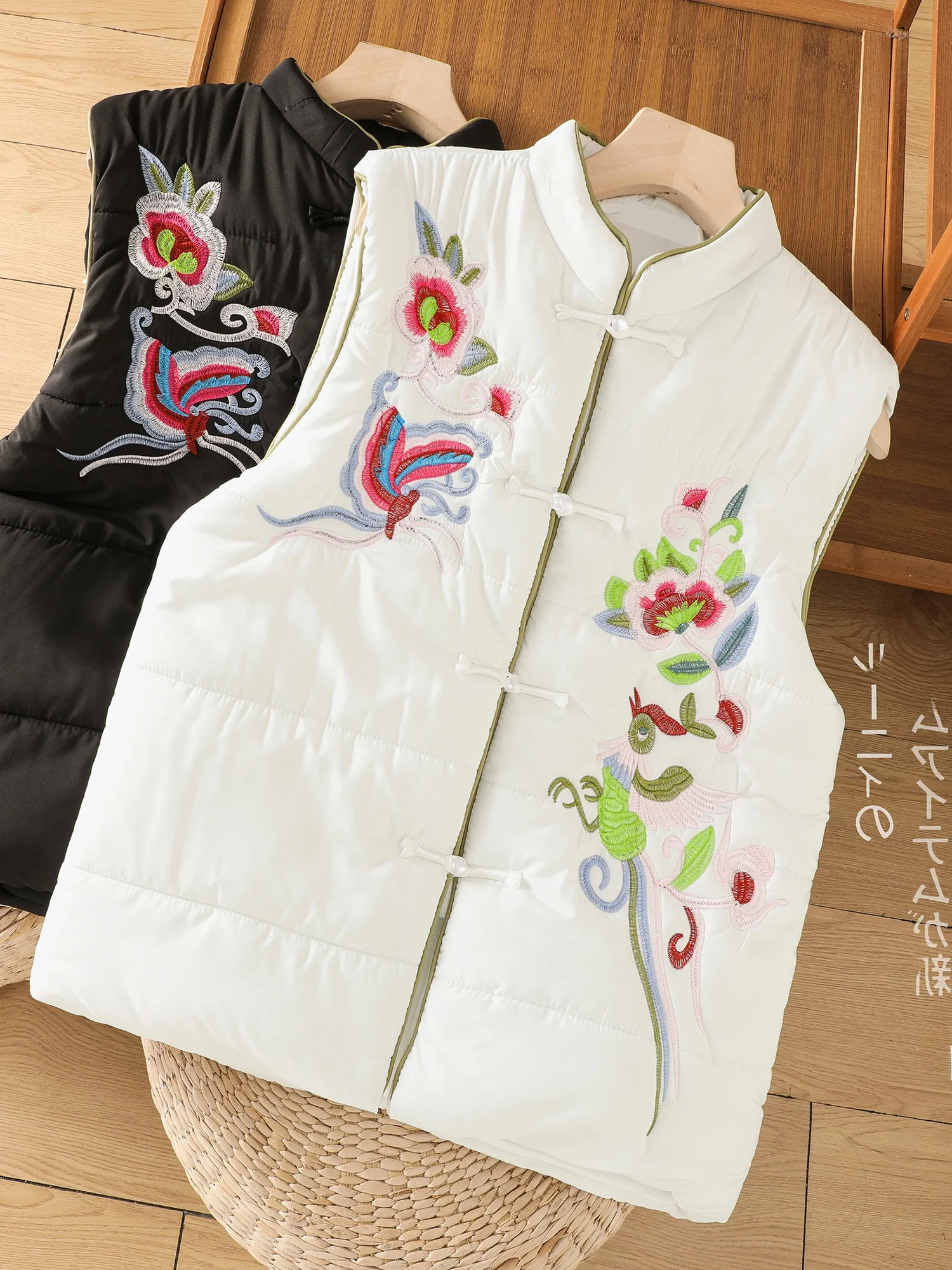 

Женский жилет Thiened из хлопка с вышивкой в китайском стиле, джет, скользящий воротник-стойка на пуговицах, цветочный дизайн с растениями