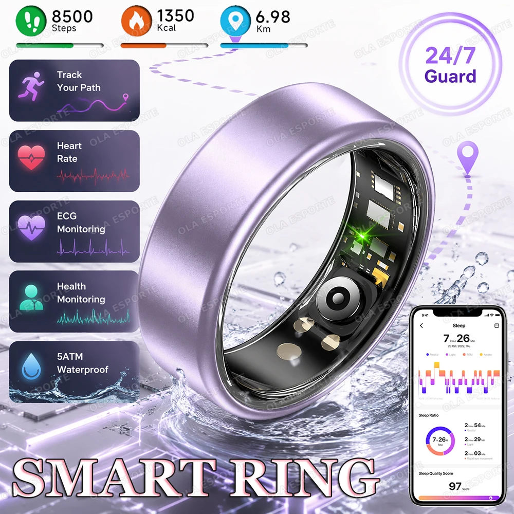 Smart Rings 2026 Gesture Control Wireless Bluetooth Heart Rate Blood Pressure Monitoring IP68 & 5ATM Waterproof Health Smartring