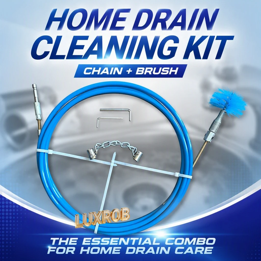 Home Drain Cleaning Kit, 8mm PE Tube Pipe Cleaner with Brush & Chain Head, Electric Drill Powered Sewer Unclog Tool