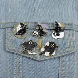 Punk Crow Wizard Enamel Pins Custom Black Gothic Skull Brooches Lapel Badges Animal Jewelry Gift for Kids Friends