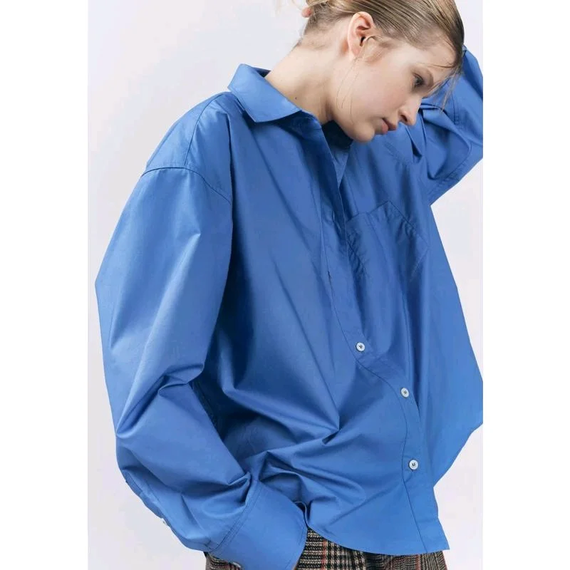 봄 신상 여성 루즈핏 면 실크 긴팔 심플 셔츠 탑 ZA 편안하고 따뜻한 단색 버튼업 오피스룩