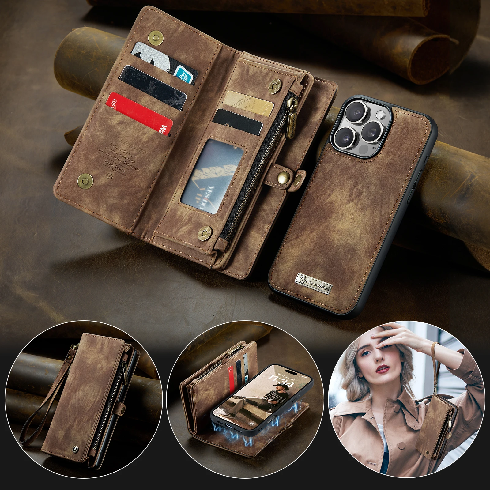 

Detachable 2IN1 Wallet Leather Case for iPhone 17 16e 16 15 14 13 12 11 Pro Max Xs Xr 7 8 Plus SE 2025 iPhone17 Air Magnet Etui