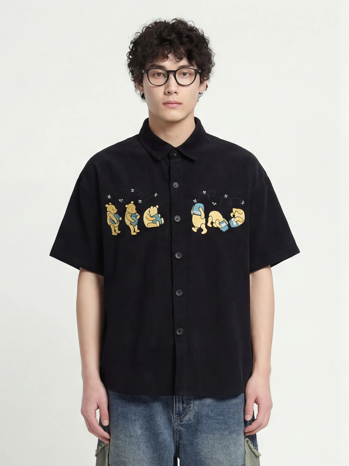 

Футболка Bear Fun Retro с вышивкой в виде медведя, короткий рукав, вельветовая, свободного кроя, повседневная, для молодежи, летняя одежда