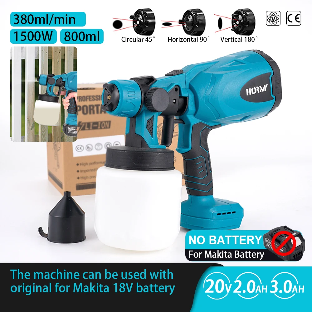 

Electric Spray Gun 800ML Cordless Paint Sprayer Rechargeable Easy Spraying Car Airbrush For Makita 18V Battery（No Battery）
