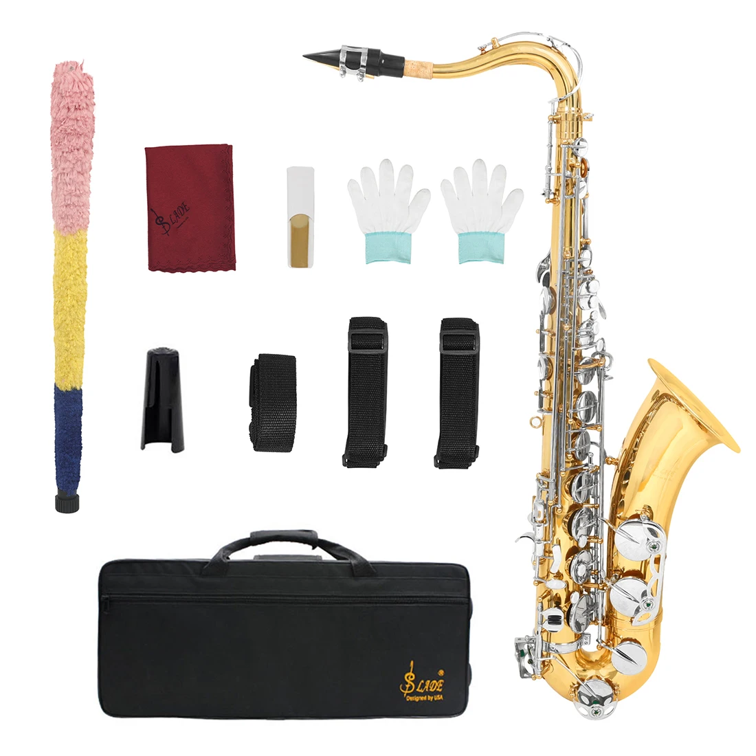 

SLADE Factory Cheap Price Professional Gold Brass Wind Instrument Bb Golden Color Silver Keys Tenor Saxophone