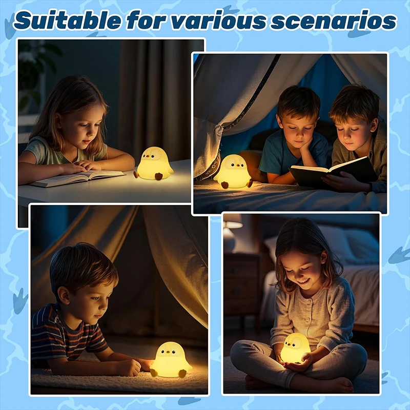 Penguin Nursery Night Light, LED Squishy Silicone Lamp, 2 Levels Dimmable Bedroom Nightlight Touch Lights, Dorm Decor Lamps