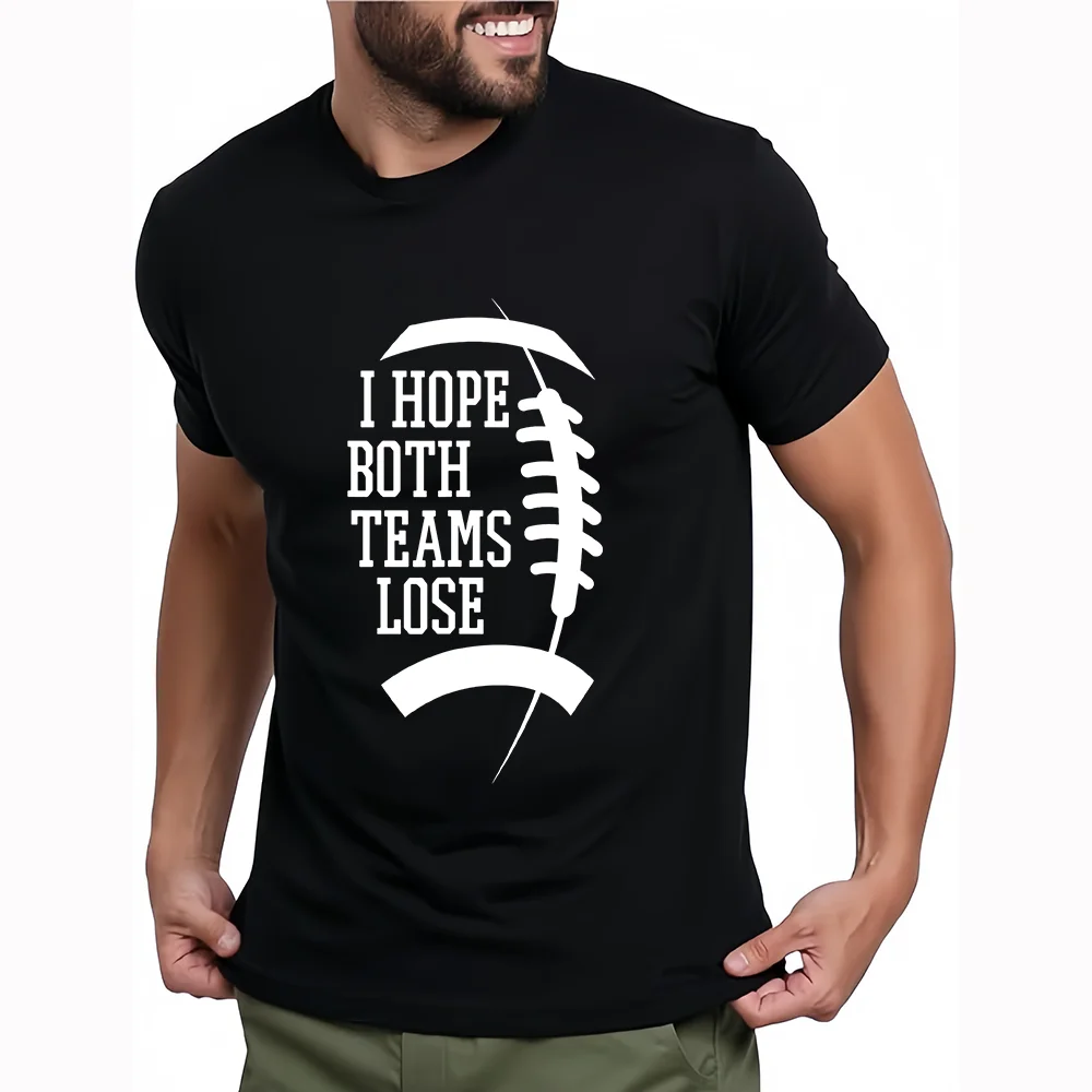 I HOPE BOTH TEAMS LOSE – Schwarzes T-Shirt mit minimalistischem Rugby-Aufdruck – Lustiges, selbstironisches T-Shirt für „Pseudo-Fans“, Unisex-Freizeit-T-Shirt mit kurzen Ärmeln KT10015