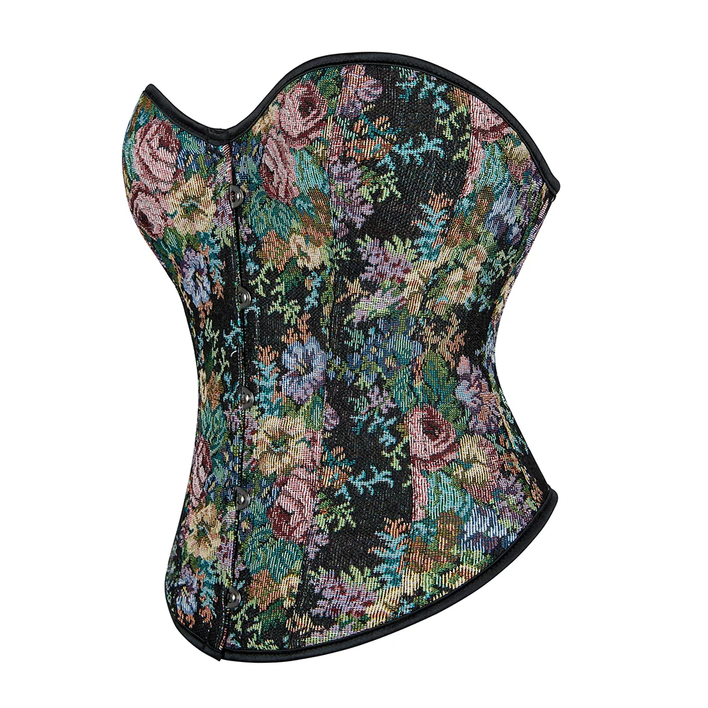 Floral Printed Steampunk Overbust Corset Vintage Medieval Bodice Gothic Bustier Top