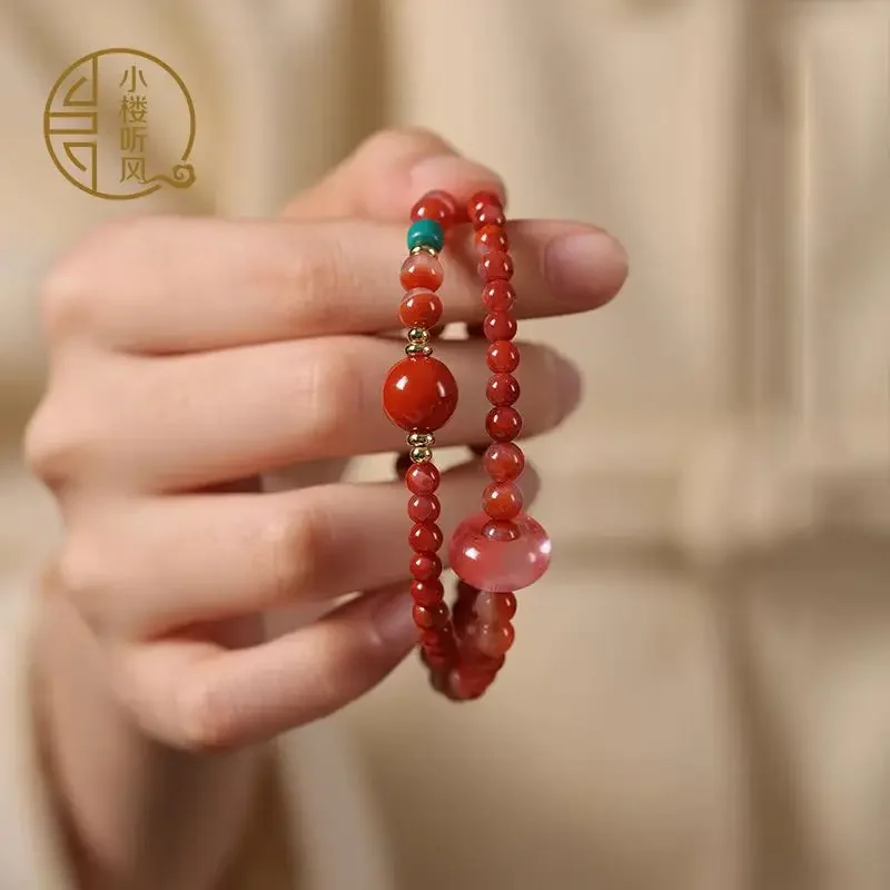 

2025 New Chinese Style Red Bracelet Double Circle Chinese Style Retro Beaded Hand String High-end Gifts For Mother's Best Friend