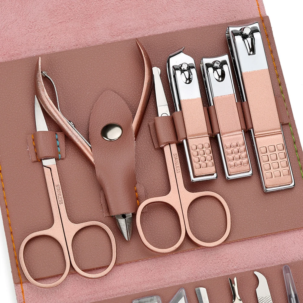 

16pcs Nail Clipper Set Manicure Tools Kit Rose Gold Files Art Portable Trimmer Durable Home Salon Nail Care Accessories