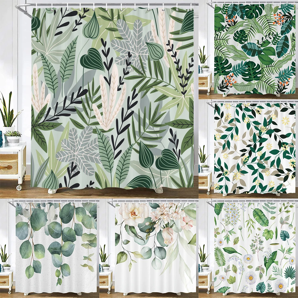 

Tropical Green Plants Leaf Shower Curtains Romantic Abstract Style Bohemia Curtains Waterproof Polyester Bathroom Bath Curtain