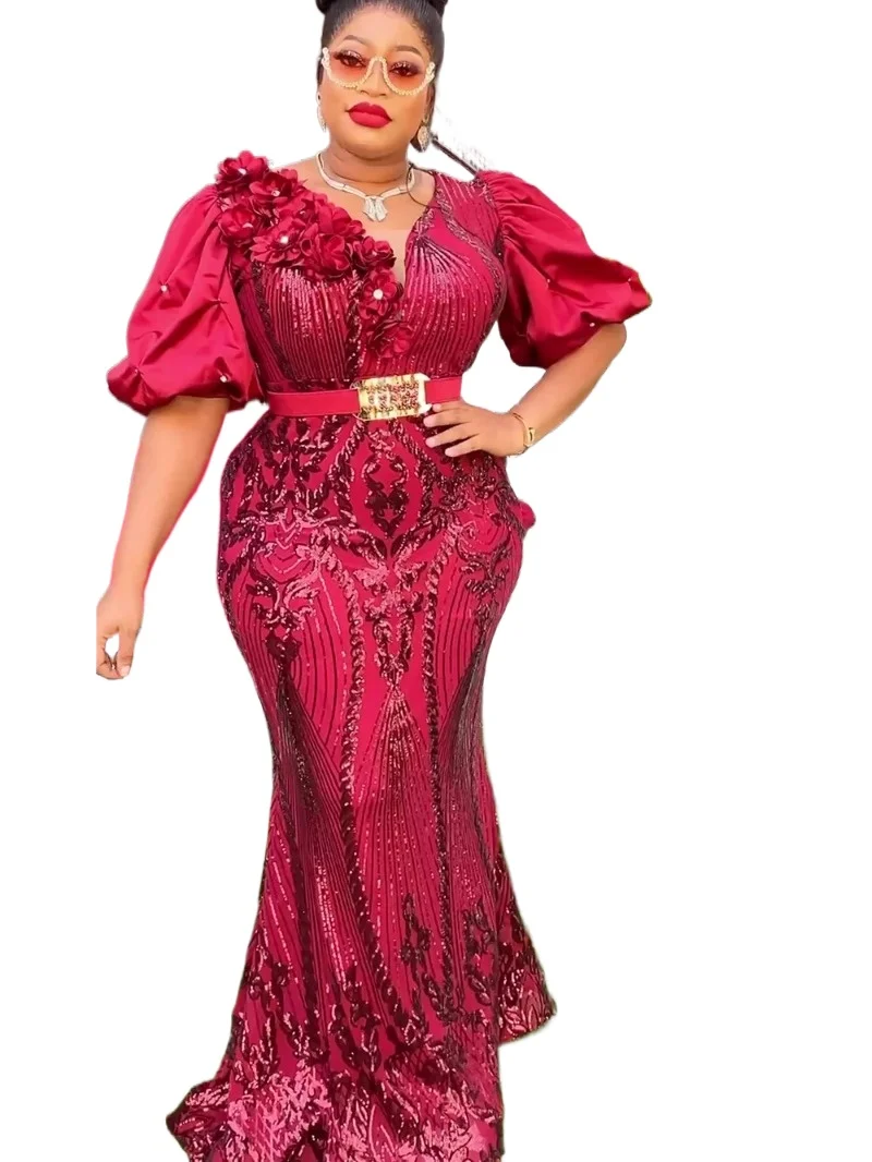 

Plus Size African Party Dresses for Women Dashiki Ankara Sequin Wedding Evening Gown Sexy Bodycon Maxi Long Dress Africa Clothes