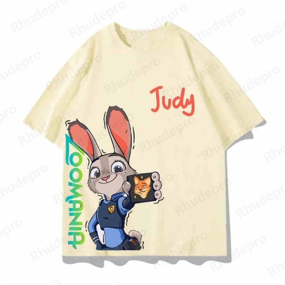 Zootopia جودي هوبس ضابط أرنب تي شيرت موضة قصيرة الأكمام قميص ديزني قميص هاواي صيفي الصيف الاستوائية طباعة عطلة قميص