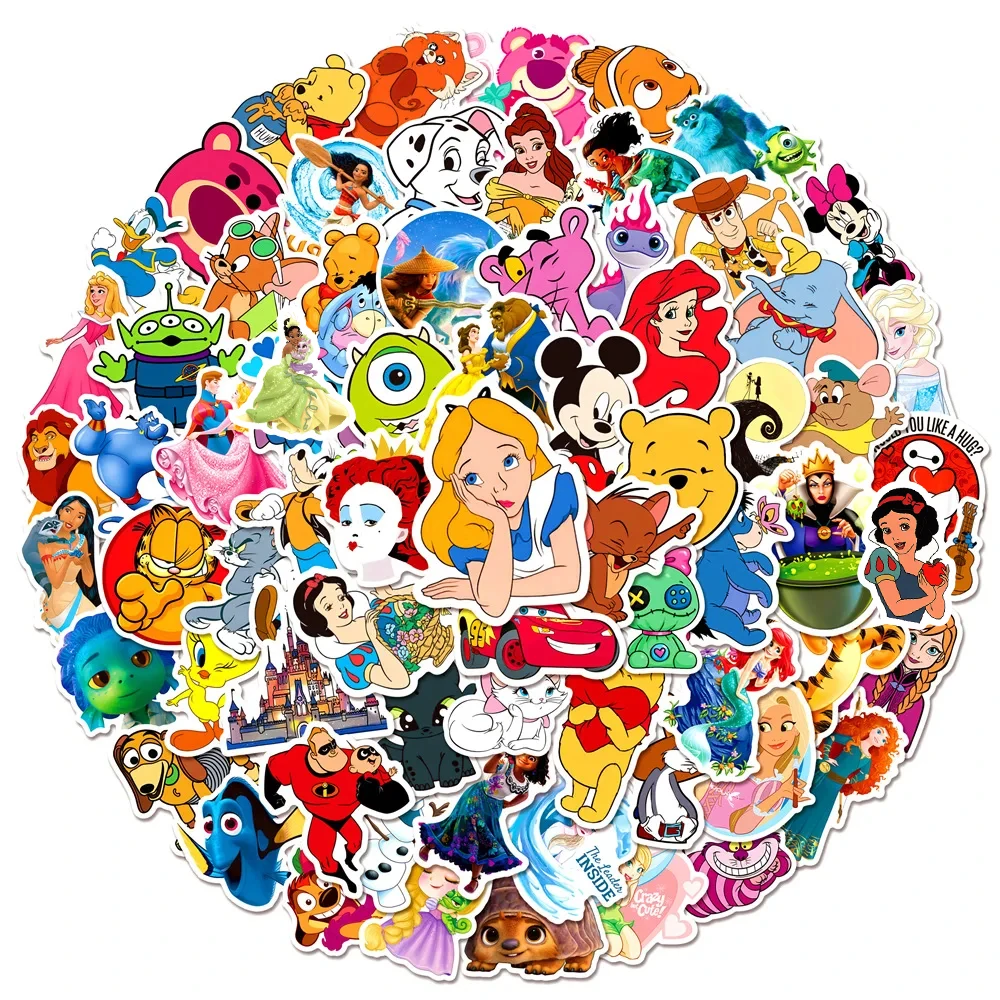 100Pcs Disney Mixed Cartoon Stickers Mickey Decals DIY Laptop Luggage Phone Motorcycle Waterproof Sticker Children Toy