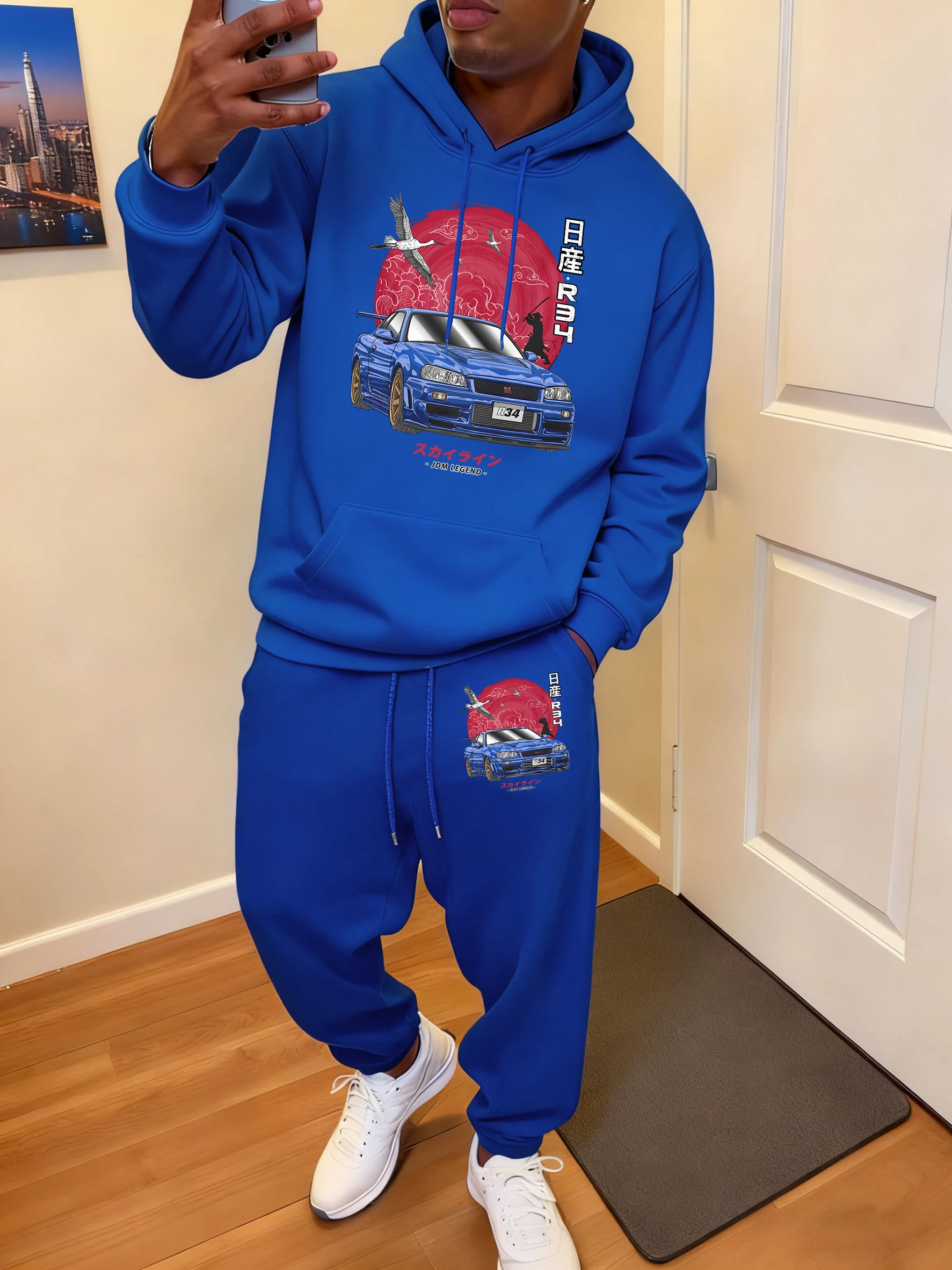 

Nippon Jdm Skyline Gtr R34 Print Fashion Hoodie Sets Men Soft Casual Sweatshirt Autumn Fleece Sweatpants Loose 9 Color Pants Set