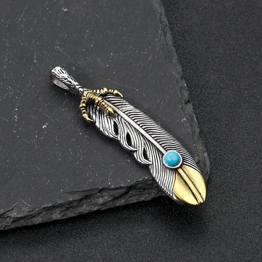 Charms Real Stone Eagle Claw Feather Pendant Boho Vintage Stainless Steel Necklace Pendant Leaf DIY Jewelry Making Findings Gift