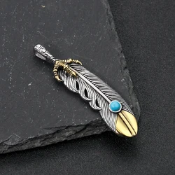 Charms Real Stone Eagle Claw Feather Pendant Boho Vintage Stainless Steel Necklace Pendant Leaf DIY Jewelry Making Findings Gift