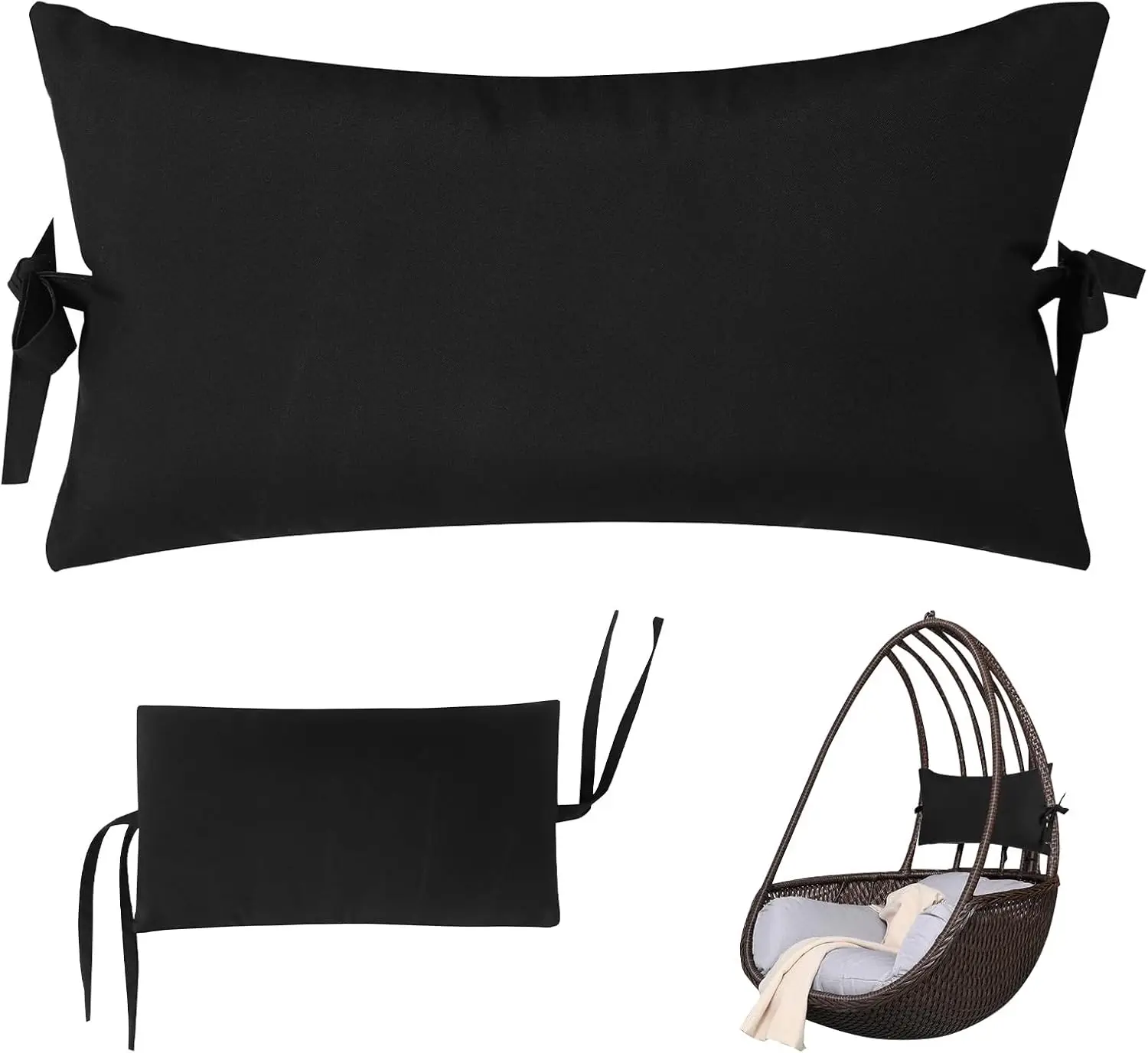 

Hanging Egg Chair Pillow With Ties, Bla Chaise Lounge Pillow Swing Chair Head Pillow Replacement, Swing Basket Chairs Headrest