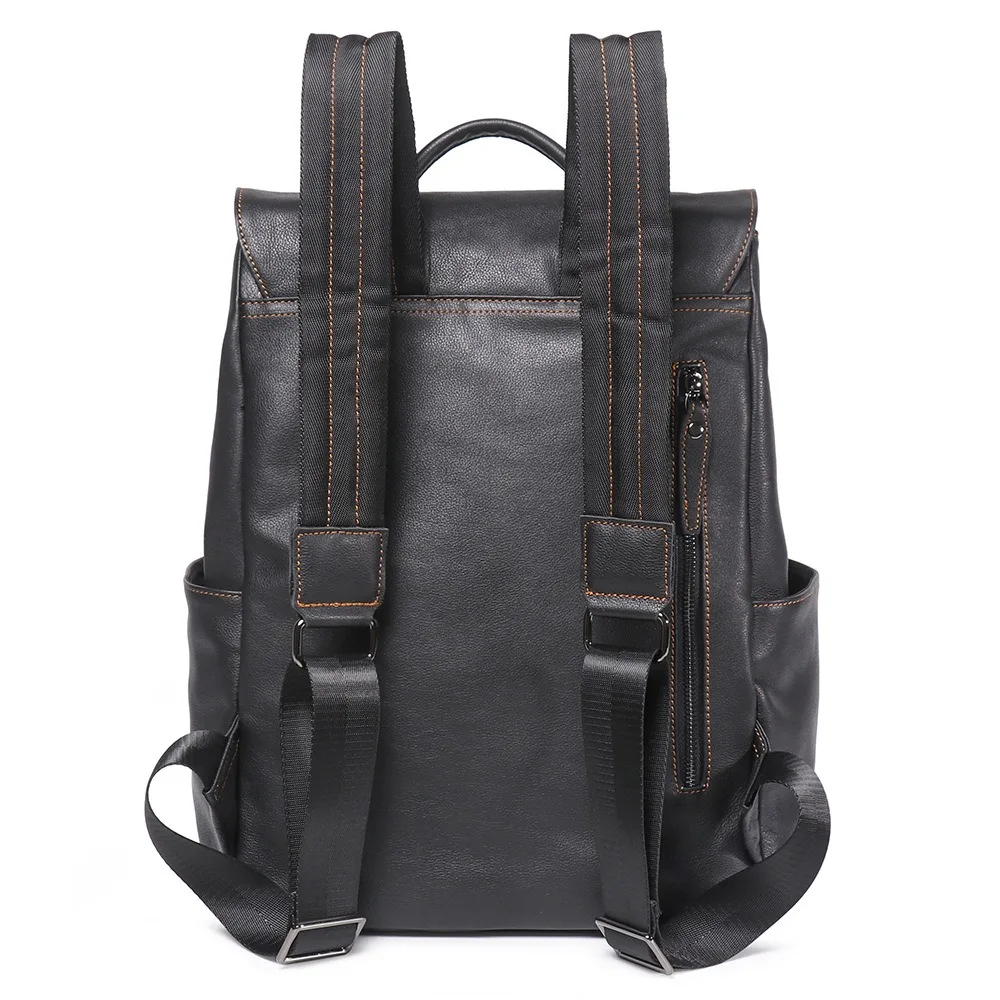 Nesitu High Quality A4 Vintage Black Top Grain Genuine Leather 14'' Laptop Women Men Backpack Cowhide Male Travel Bag M30281