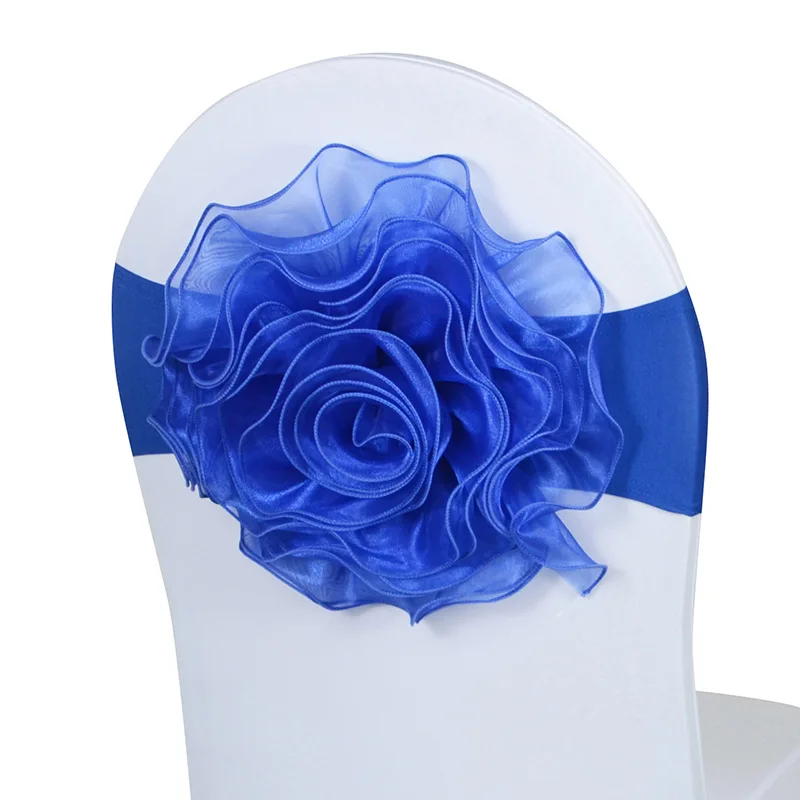 10Pcs Elastic Chair Sashes Gauze Big Flower Knot Cover For Hotel Wedding Events Celebration Birthday Party Decoration Wholesale