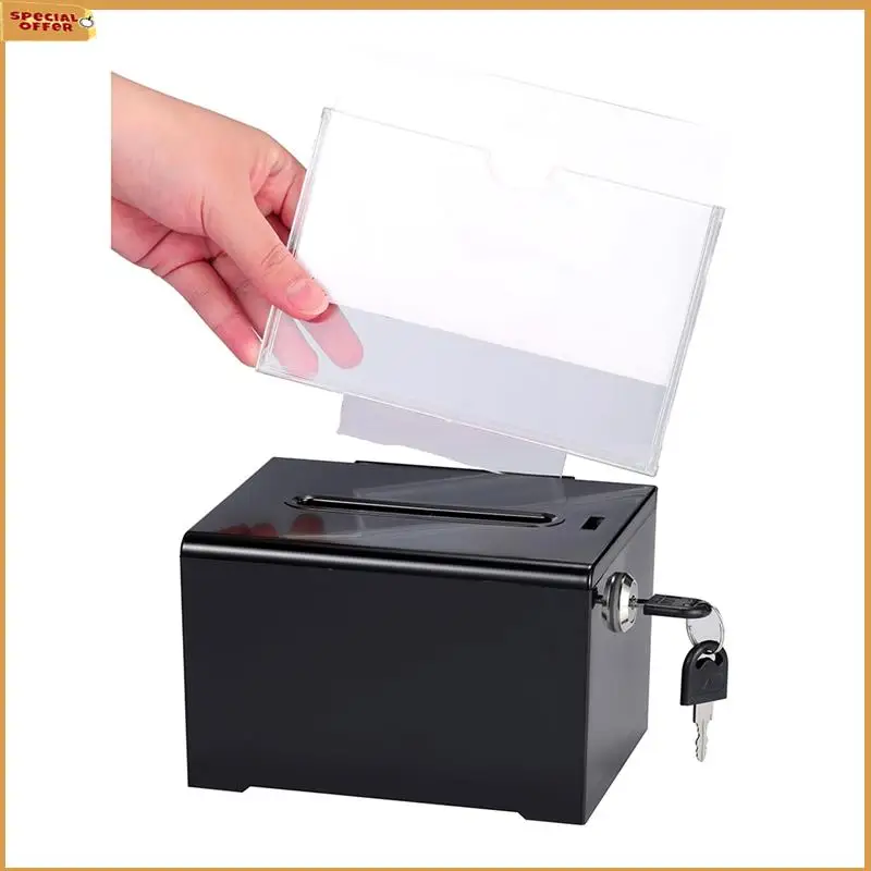A69Z Donation Box With Lock - Acrylic Suggestion Box With Slot, Ballot Lock Box With Sign Holder For Raffle, Voting