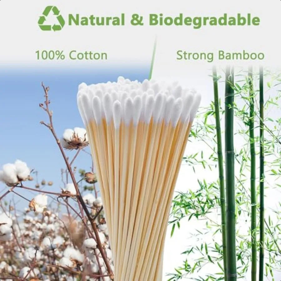 400 عدد مسحات قطن الخيزران بطول 6 بوصة لتطبيق دقيق نصائح LintFree قابلة لإعادة الاستخدام حقيبة للتخزين متعددة الاستخدامات لأسرعة المكياج