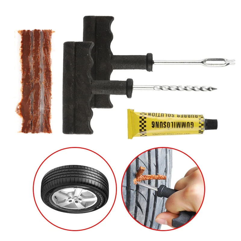 Car Tire Repair Tool Kit with Rubber Strip Tubeless Tire Puncture Bolt Plug Set Motorcycle Truck Vacuum Tire Repair Tool